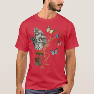 Camiseta Algodón estético de la flor de mariposa Skeletton