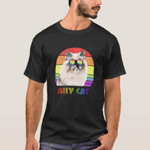 Camiseta Aliado LGBTQ Gato Arcoíris Bandera de Orgullo Gay