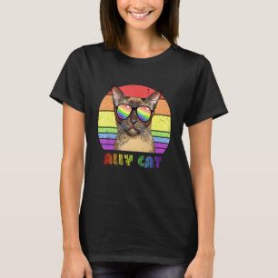 Camiseta Aliado LGBTQ Gato Arcoíris Bandera de Orgullo Gay 