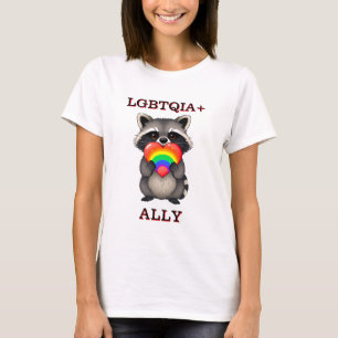 Camiseta Aliado LGBTQIA+   Raccoon con corazón arcoiris