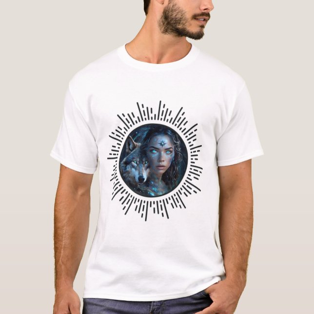Camiseta Alianza celestial el lobo y la bella mujer (Anverso)