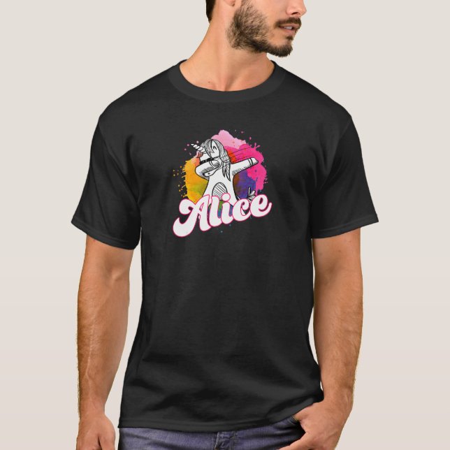 Camiseta Alice Hermosa Nombre Chica Con Guay Dabbing Unico (Anverso)
