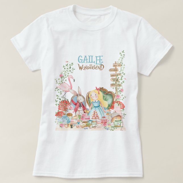Camiseta Alicia aventuras en Woderland Birthday Tea Fiesta (Diseño del anverso)