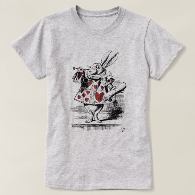 Camiseta Alicia de corazón rojo conejo blanco en el campo d (Diseño del anverso)