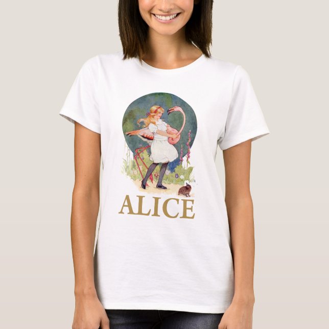 CAMISETA ALICIA Y EL COQUETE DE JUEGOS DE FLAMINGO ROSA (Anverso)