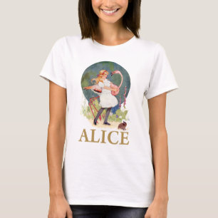 CAMISETA ALICIA Y EL CROQUET ROSADO DEL JUEGO DEL FLAMENCO