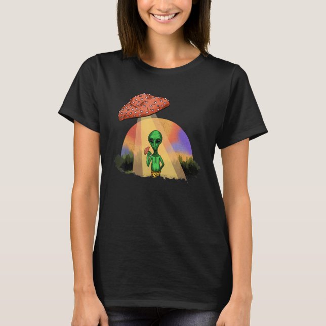Camiseta Alien Abducted UFO Mushroom Psychedelic Trippy Out (Anverso)