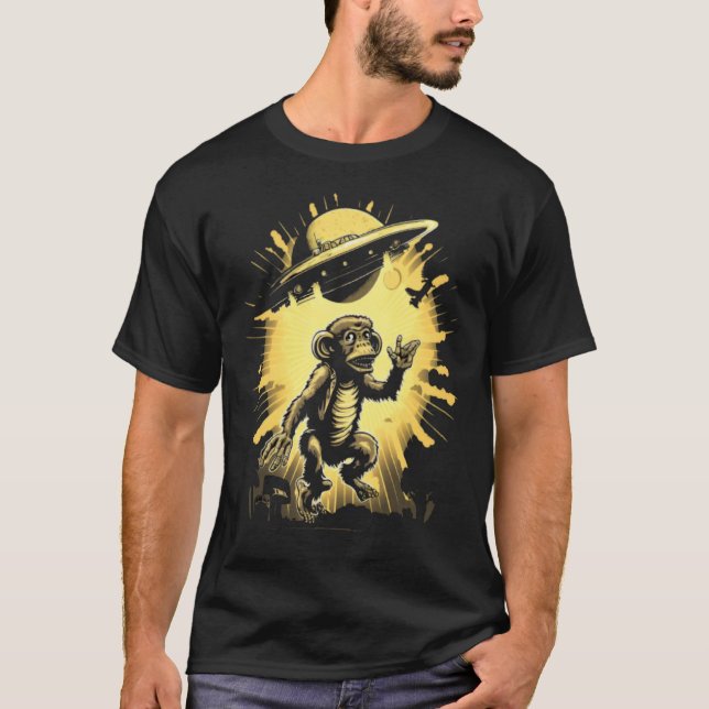 Camiseta Alien Abduction Monkey Ape UFO Spaceship Extraterr (Anverso)
