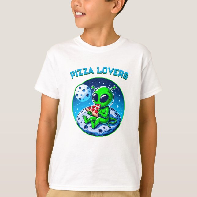 Camiseta Alien amante de la pizza en la luna | Fun Cosmic (Anverso)