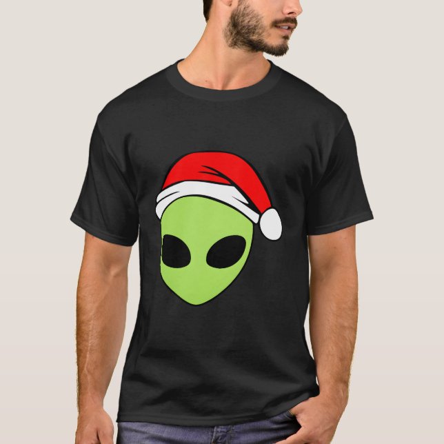 Camiseta Alien, Cabeza Alienígena De Santa Hat, Cree Que Uf (Anverso)