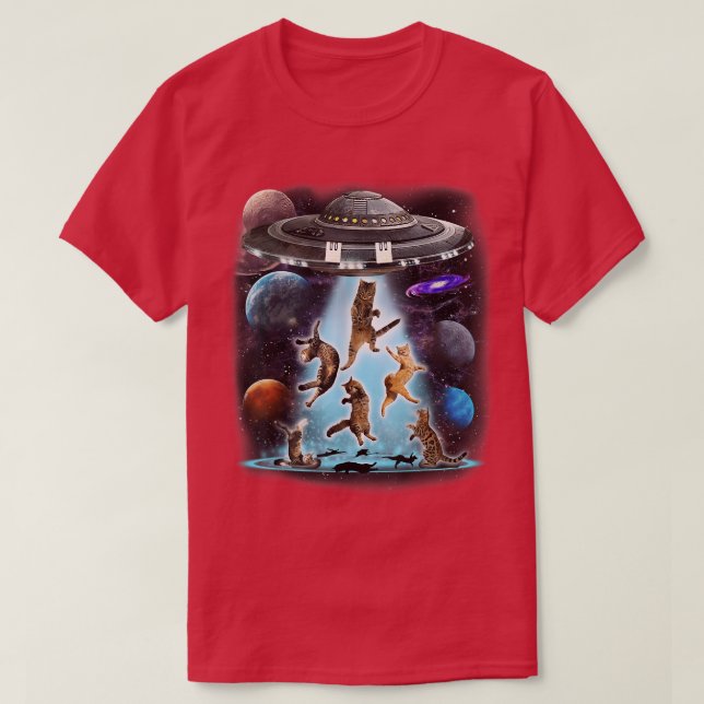 Camiseta Alien Cat Flying Saucer Outer Space Planets Scienc (Diseño del anverso)