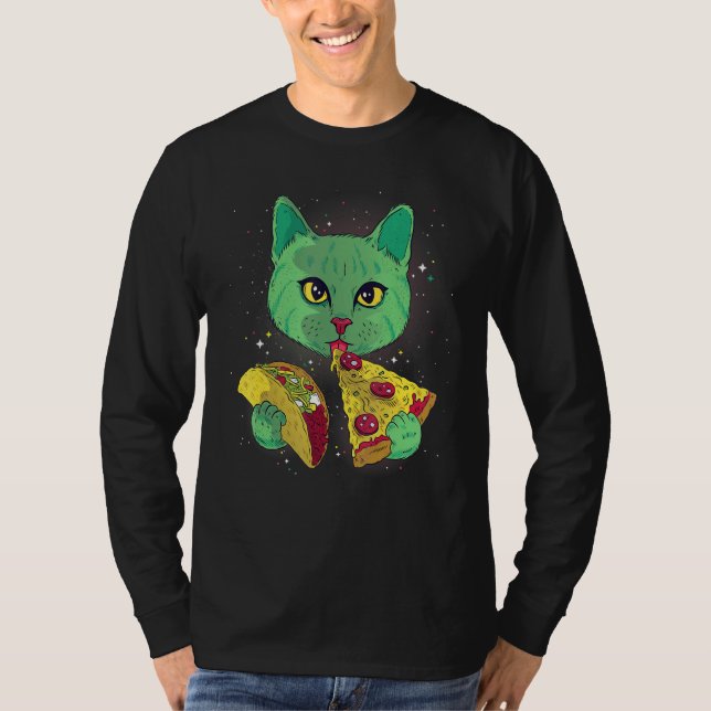 Camiseta Alien Cat Funny Come Pizza Taco Space Cats Kitty L (Anverso)