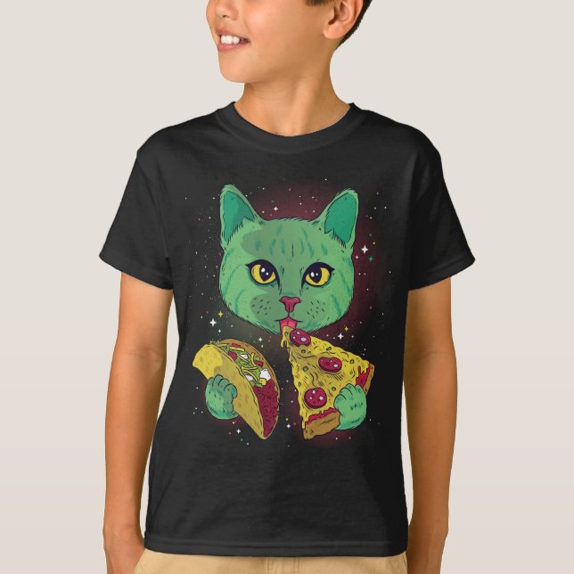 Camiseta Alien Cat Funny Come Pizza Taco Space Cats Kitty L (Anverso)