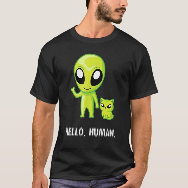 Camiseta Alien Cat Hello Human Ufo Kitten (Anverso)