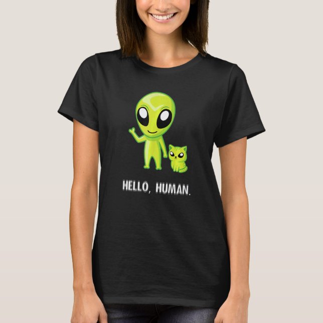 Camiseta Alien Cat Hello Human Ufo Kitten (Anverso)
