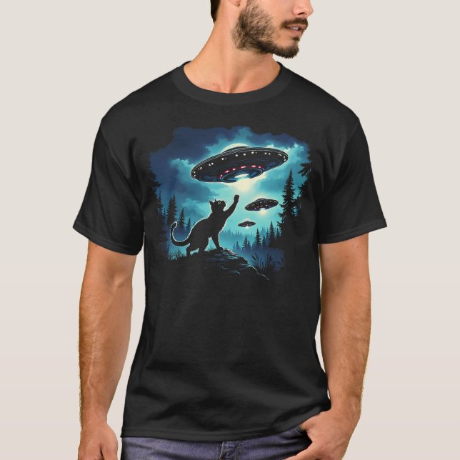 Camiseta Alien Cat Playing With Ufo (Anverso)