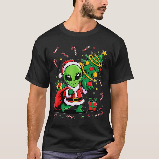 Camiseta Alien Christmas Tree Lights Xmas Funny Alien  (Anverso)