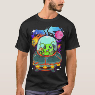 Camiseta Alien comiendo pizza en espacio abierto para ovni 