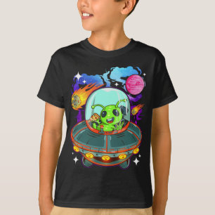 Camiseta Alien comiendo pizza en espacio abierto para ovni