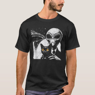 Camiseta Alien Con Gato Funny Mascota Espacial Ufo Mujeres 