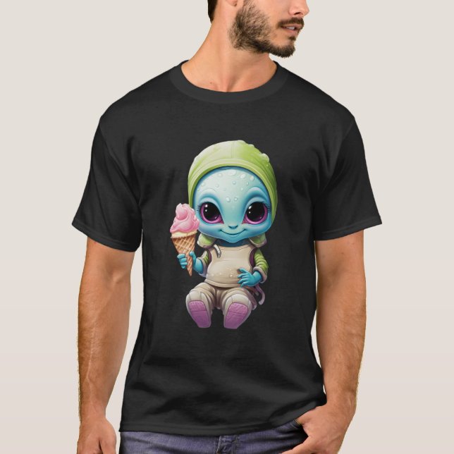 Camiseta Alien Cuto Con Helado Suave Postre Intergaláctico (Anverso)