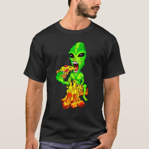 Camiseta Alien Eating Pizza UFO Extraterrestre