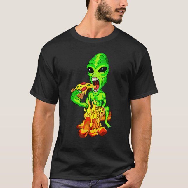 Camiseta Alien Eating Pizza UFO Extraterrestre (Anverso)