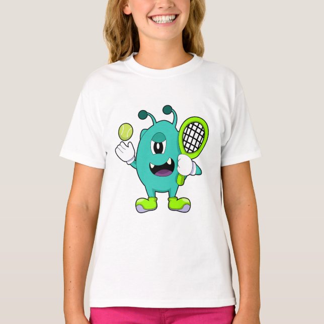 Camiseta Alien en tenis con raqueta de tenis (Anverso)