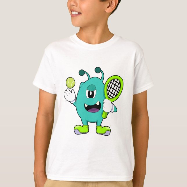 Camiseta Alien en tenis con raqueta de tenis (Anverso)