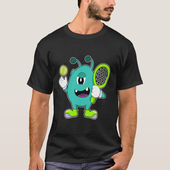 Camiseta Alien en tenis con raqueta de tenis (Anverso)