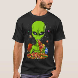 Camiseta Alien espacial comiendo pizza divertida ciencia de