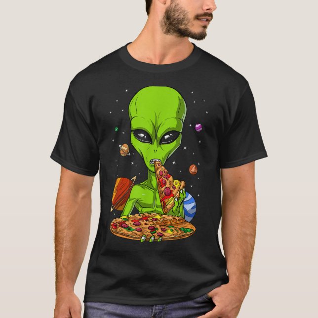 Camiseta Alien espacial comiendo pizza divertida ciencia de (Anverso)