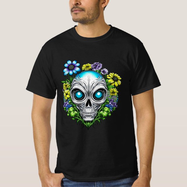 Camiseta Alien Face and Flowers Ai Art (Anverso)