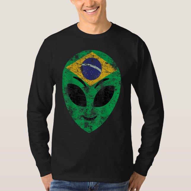 Camiseta Alien Face Vintage Brazil Flag (Anverso)