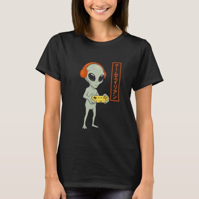 Camiseta Alien Gamer Funny Gaming Art Graphic Japanese Kata (Anverso)