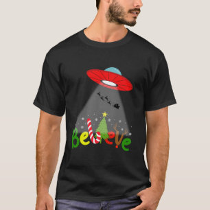 Camiseta Alien gracioso cree que árbol de Navidad de OVNI c