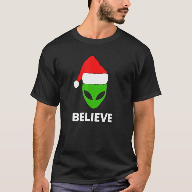 Camiseta Alien Green Face Navidades Santa Hat creen (Anverso)