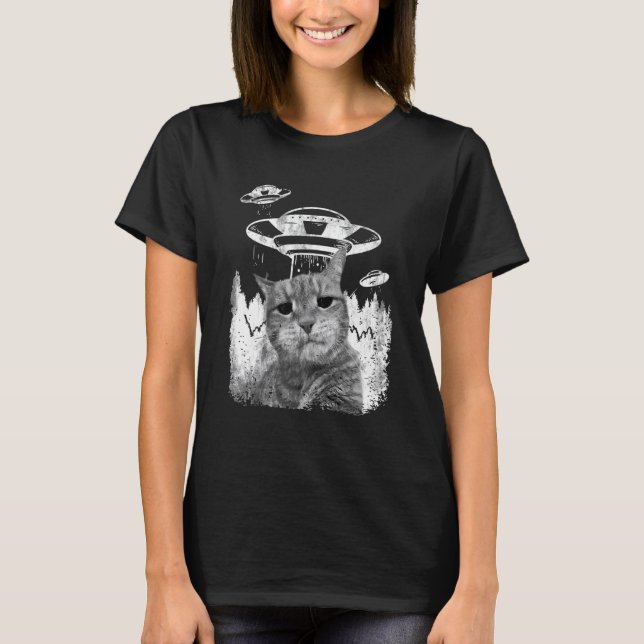 Camiseta Alien  Grummpy Cat Selfie With Spaceship Behind (Anverso)