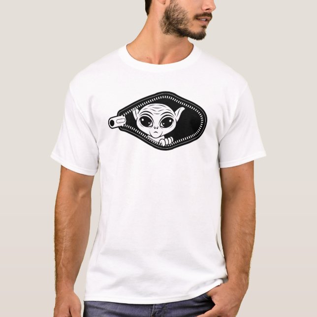Camiseta Alien guckt aus Reissverschluss  (Anverso)
