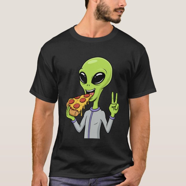 Camiseta Alien Head Eating Pizza UFO Extraterrestrial Snack (Anverso)