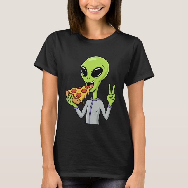 Camiseta Alien Head Eating Pizza UFO Extraterrestrial Snack (Anverso)