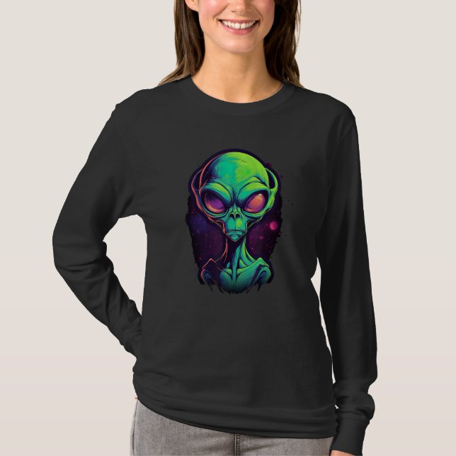 Camiseta Alien Head Green Retro Grey Alien UFO Graphic (Anverso)