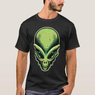 Camiseta Alien Head Neon Green Vintage Sci Pulp Art Styl