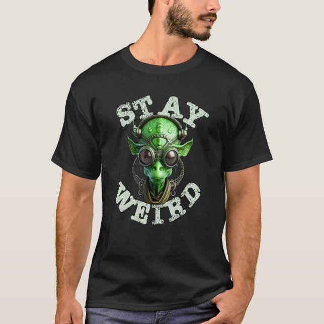 Camiseta Alien Head Trippy Stay Weird Techno Rave EDM Music (Anverso)