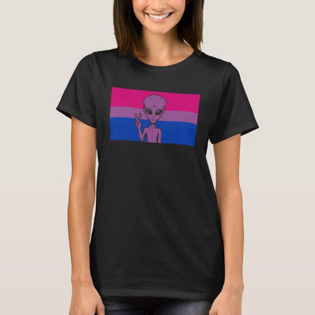 Camiseta Alien Head UFO Peace Sign Gaylien Bisexual Pride F (Anverso)