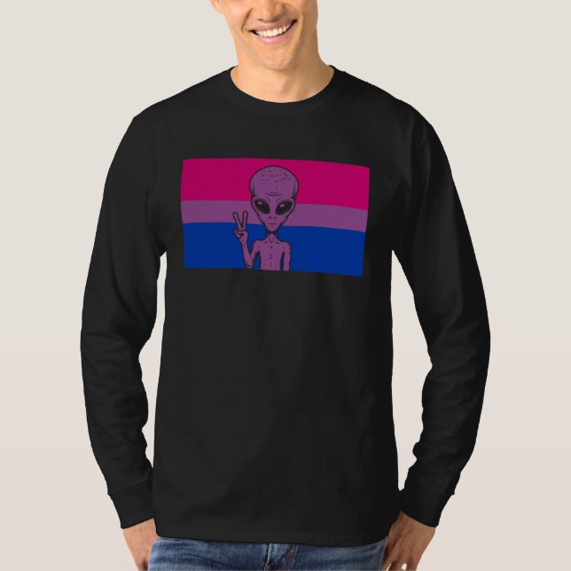 Camiseta Alien Head UFO Peace Sign Gaylien Bisexual Pride F (Anverso)