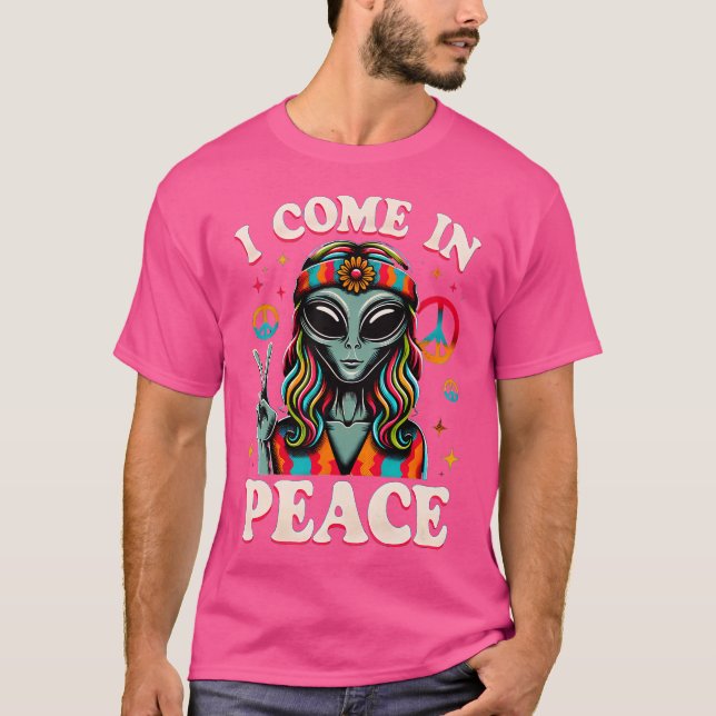 Camiseta Alien Hippie Gracioso, Vengo En Paz, Ufo (Anverso)