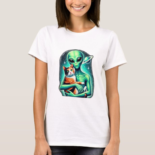 Camiseta Alien Holding Calico Cat (Anverso)