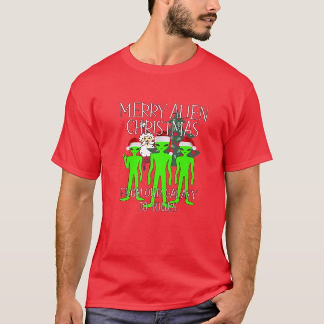 Camiseta Alien Holiday Merry UFO Spaceship Extraterrestre (Anverso)