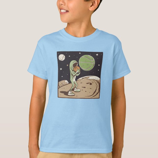 Camiseta Alien jugando básquetbol en la luna (Anverso)